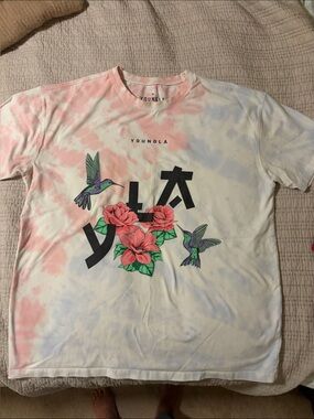 YoungLA Pink & White Tie-Dye Floral Hummingbird Tee